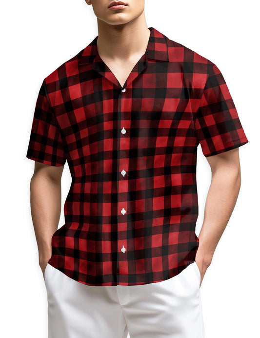 Netecom Red And Black Buffalo Plaid Hawaiian Shirt for Men