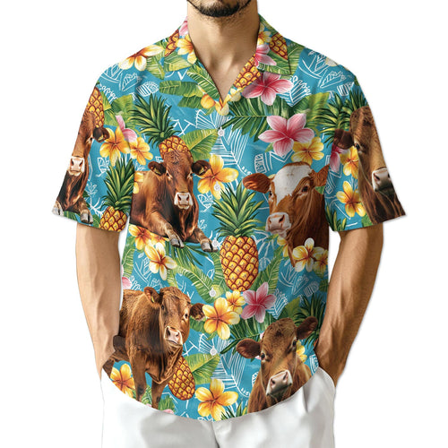 Netecom Red Angus Cattle Pineapple Hawaiian Shirt for Men