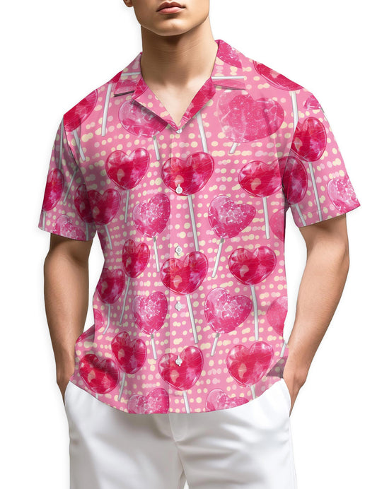 Netecom Red Heart Pattern Hawaiian Shirt for Men