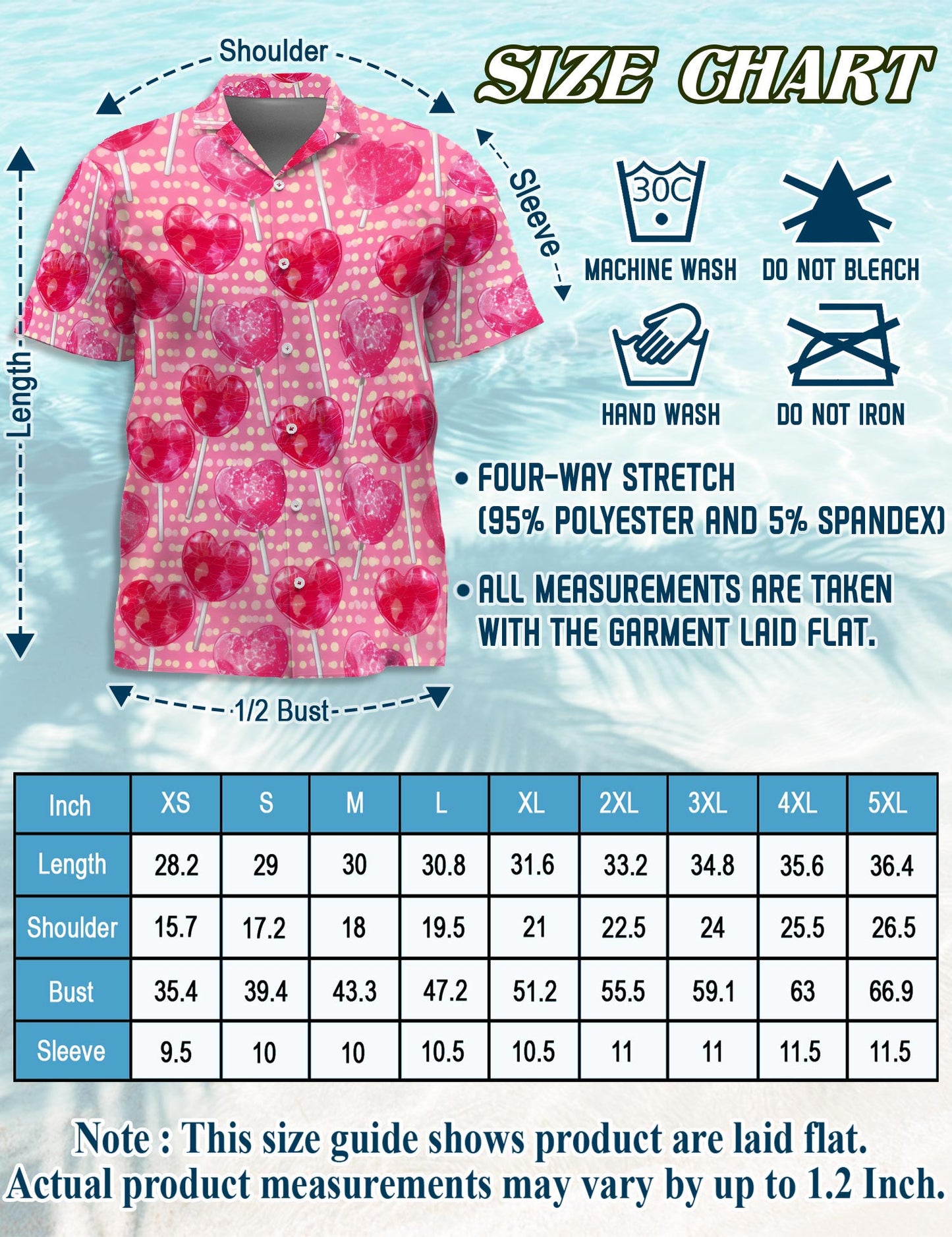 Netecom Red Heart Pattern Hawaiian Shirt for Men, Retro Style, Button Down Summer Beach Short Sleeve, S-5XL