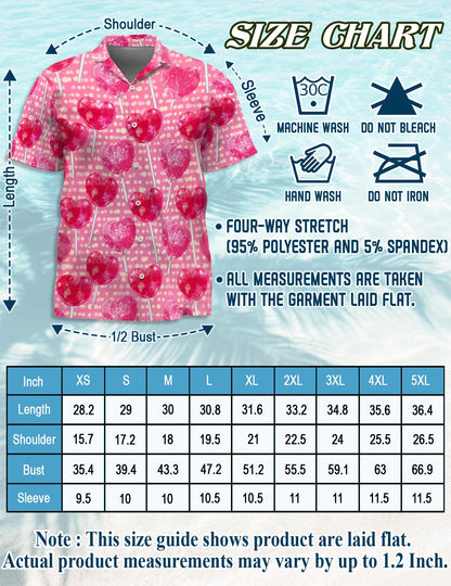 Netecom Red Heart Pattern Hawaiian Shirt for Men, Retro Style, Button Down Summer Beach Short Sleeve, S-5XL