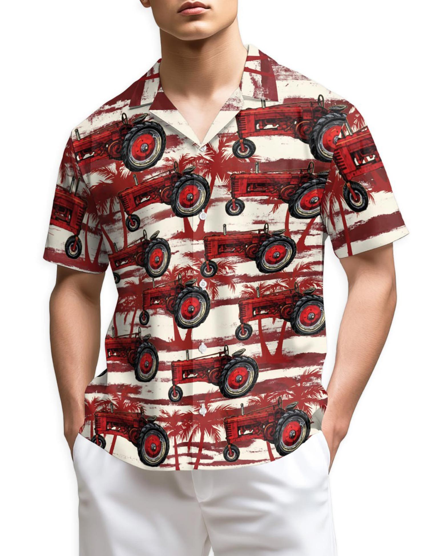 Netecom Red Tractor Hawaiian Shirt for Men