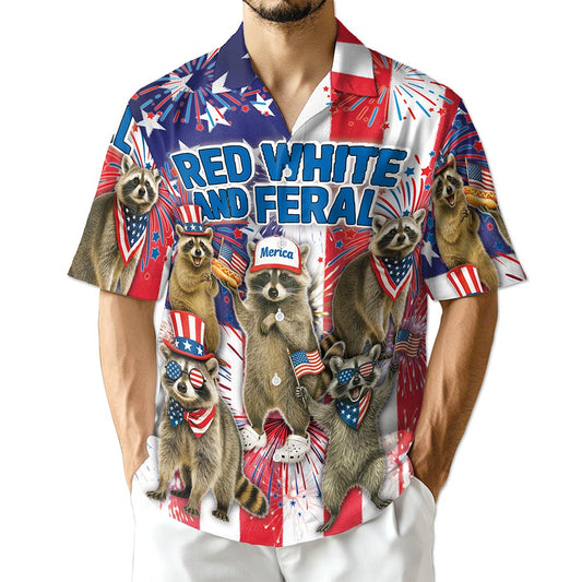 Netecom Red White and Feral Raccoon Hawaiian Shirt