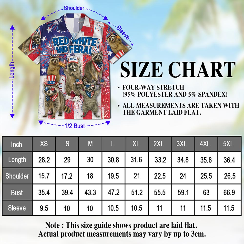 Netecom Red White and Feral Raccoon Hawaiian Shirt, American Flag Patriotic 4th Of July Button Down Shirts, S-5XL