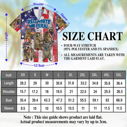 Netecom Red White and Feral Raccoon Hawaiian Shirt, American Flag Patriotic 4th Of July Button Down Shirts, S-5XL