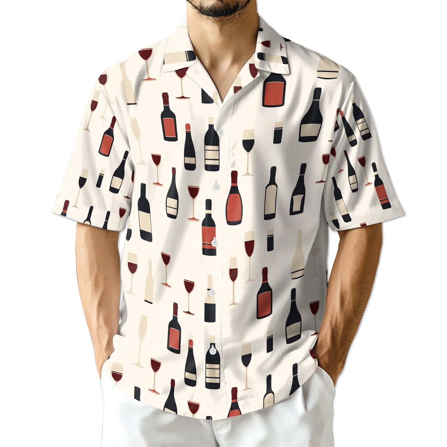 Netecom Red Wine Bottle And Glass Hawaiian Shirt for Men