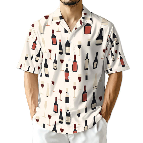 Netecom Red Wine Bottle And Glass Hawaiian Shirt for Men
