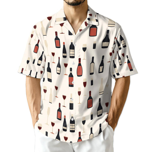 Netecom Red Wine Bottle And Glass Hawaiian Shirt for Men
