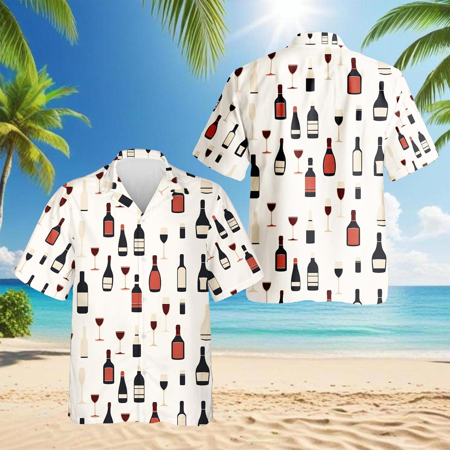 Netecom Red Wine Bottle And Glass Hawaiian Shirt for Men, Wine Drinker Lover Button Down Summer Beach Short Sleeve, S-5XL
