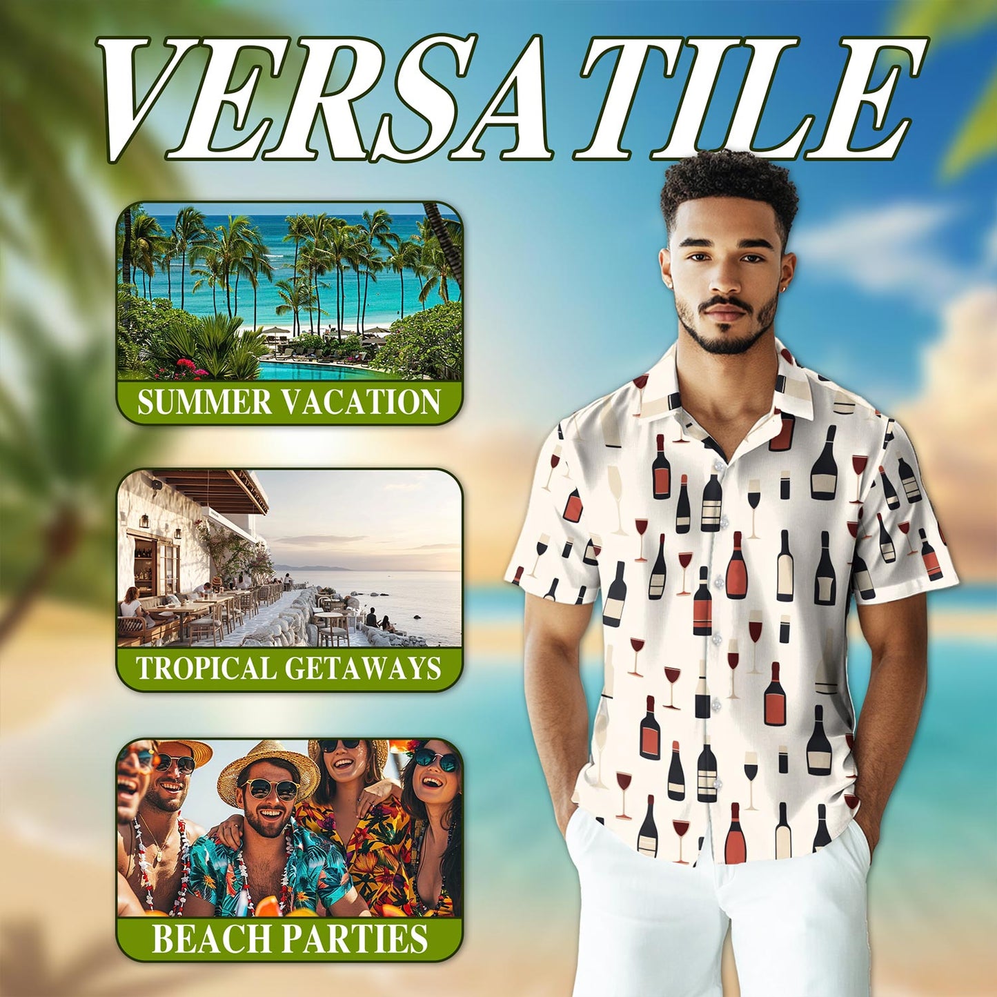 Netecom Red Wine Bottle And Glass Hawaiian Shirt for Men, Wine Drinker Lover Button Down Summer Beach Short Sleeve, S-5XL