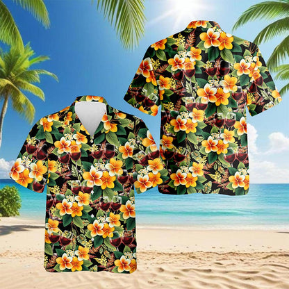 Netecom Red Wine Hawaiian Shirt for Men, Tropical Style, Button Down Summer Beach Short Sleeve, S-5XL