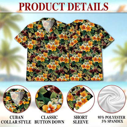Netecom Red Wine Hawaiian Shirt for Men, Tropical Style, Button Down Summer Beach Short Sleeve, S-5XL