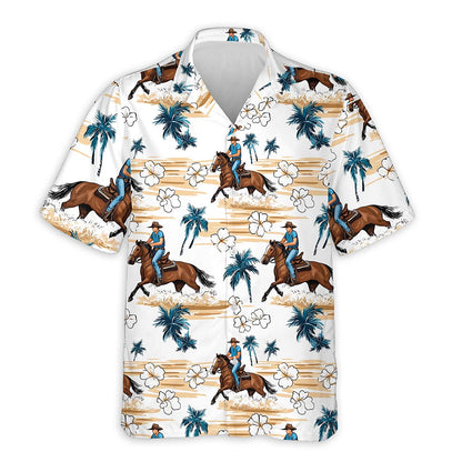 Netecom Reining Horse Floral Yellow Sand Hawaiian Aloha Shirt for Men