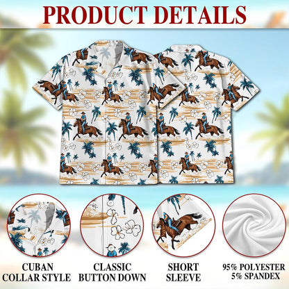 Netecom Reining Horse Floral Yellow Sand Hawaiian Aloha Shirt for Men, Button Down Summer Beach Short Sleeve, S-5XL