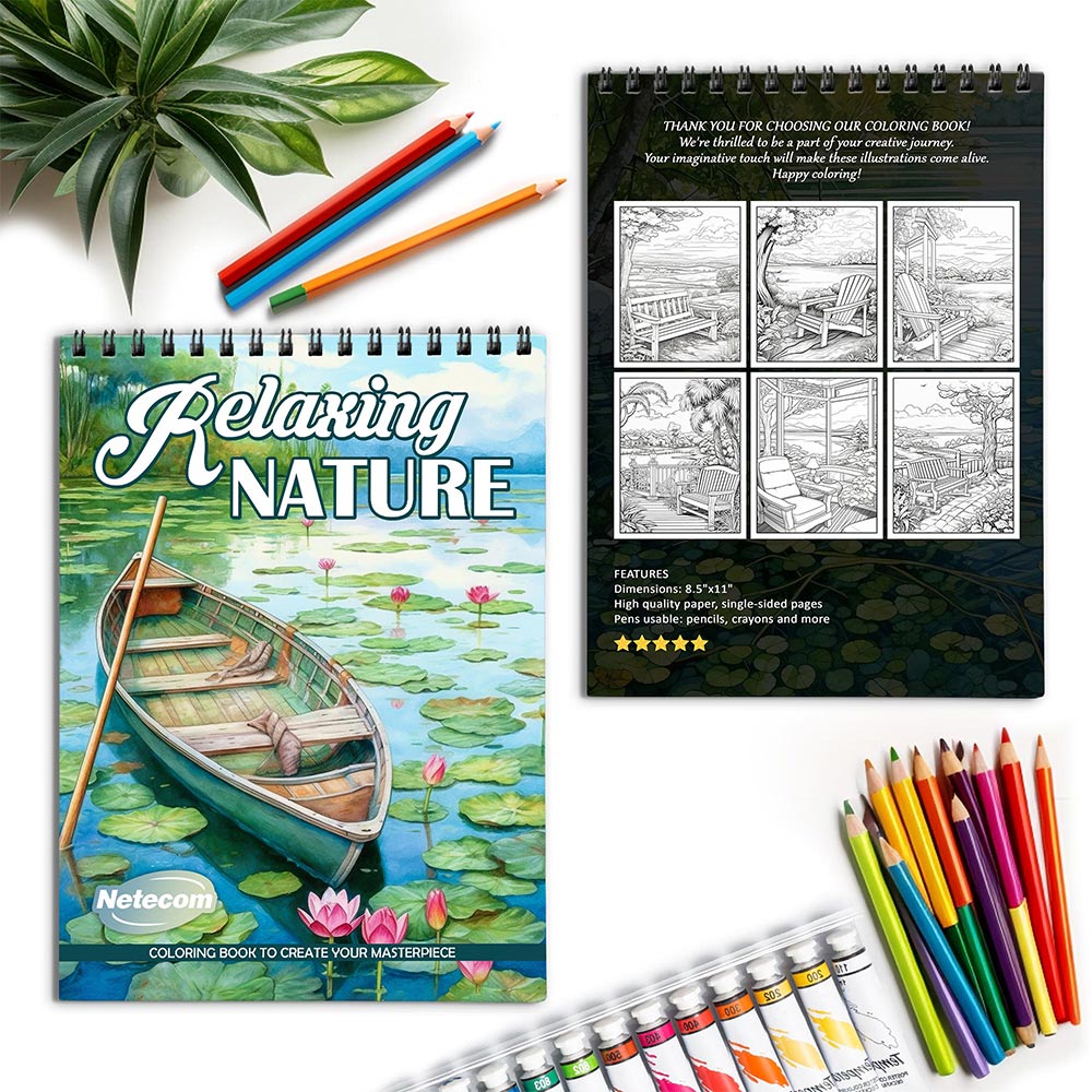 Netecom Relaxing Nature Spiral Coloring Book for Adults