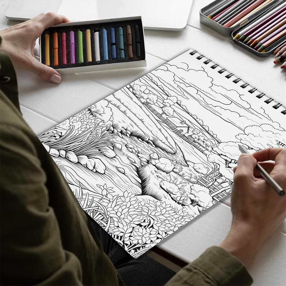 Netecom Relaxing Nature Spiral Bound Coloring Book for Adults
