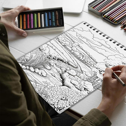 Netecom Relaxing Nature Spiral Bound Coloring Book for Adults