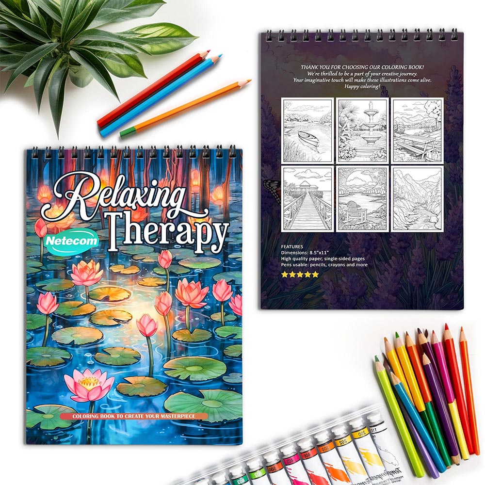 Netecom Relaxing Therapy Spiral Coloring Book for Adults