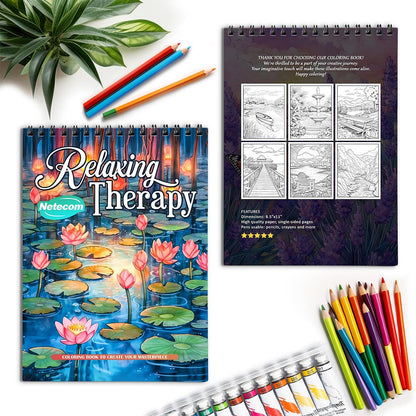 Netecom Relaxing Therapy Spiral Coloring Book for Adults