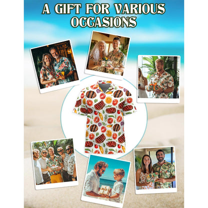 Netecom Retro BBQ Hawaiian Shirt for Men, Vintage Style, Button Down Summer Beach Short Sleeve, S-5XL