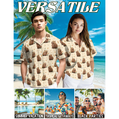 Netecom Retro Capybara Hawaiian Shirt for Men, Button Down Summer Beach Short Sleeve, Vintage Style, Sizes S-5XL