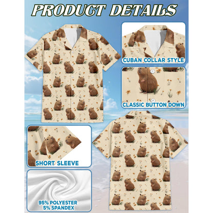 Netecom Retro Capybara Hawaiian Shirt for Men, Button Down Summer Beach Short Sleeve, Vintage Style, Sizes S-5XL