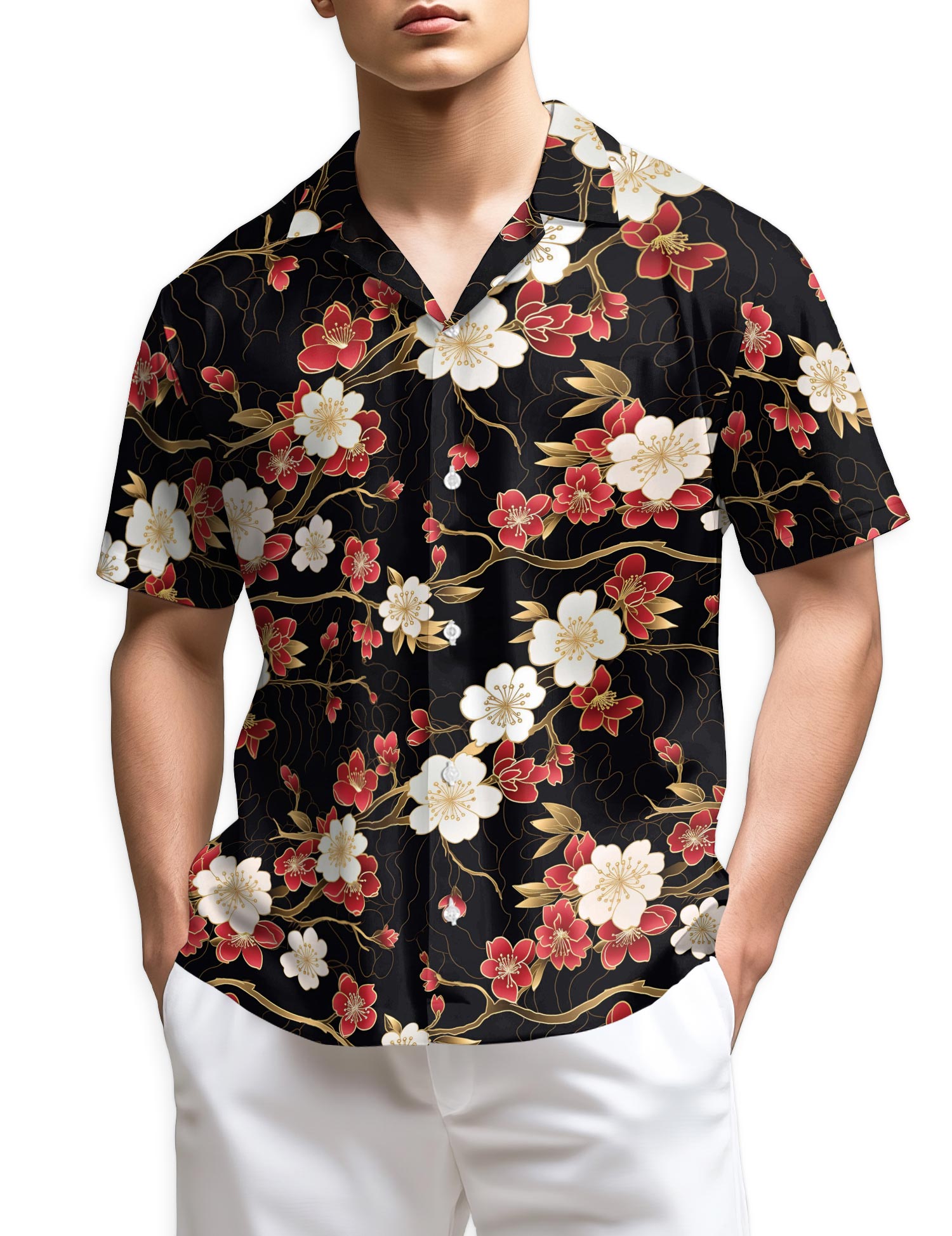 Netecom Retro Cherry Blossom Hawaiian Shirt for Men