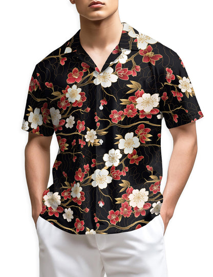 Netecom Retro Cherry Blossom Hawaiian Shirt for Men