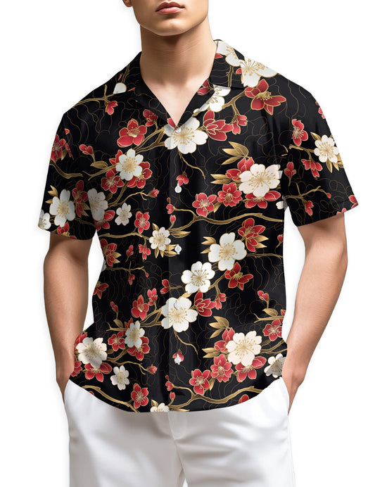 Netecom Retro Cherry Blossom Hawaiian Shirt for Men