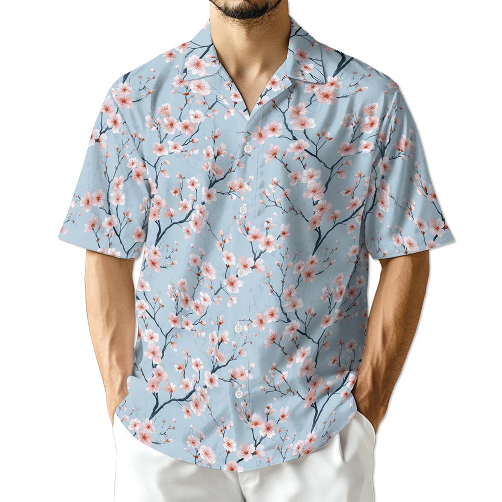 Netecom Retro Cherry Blossom Hawaiian Shirt for Men