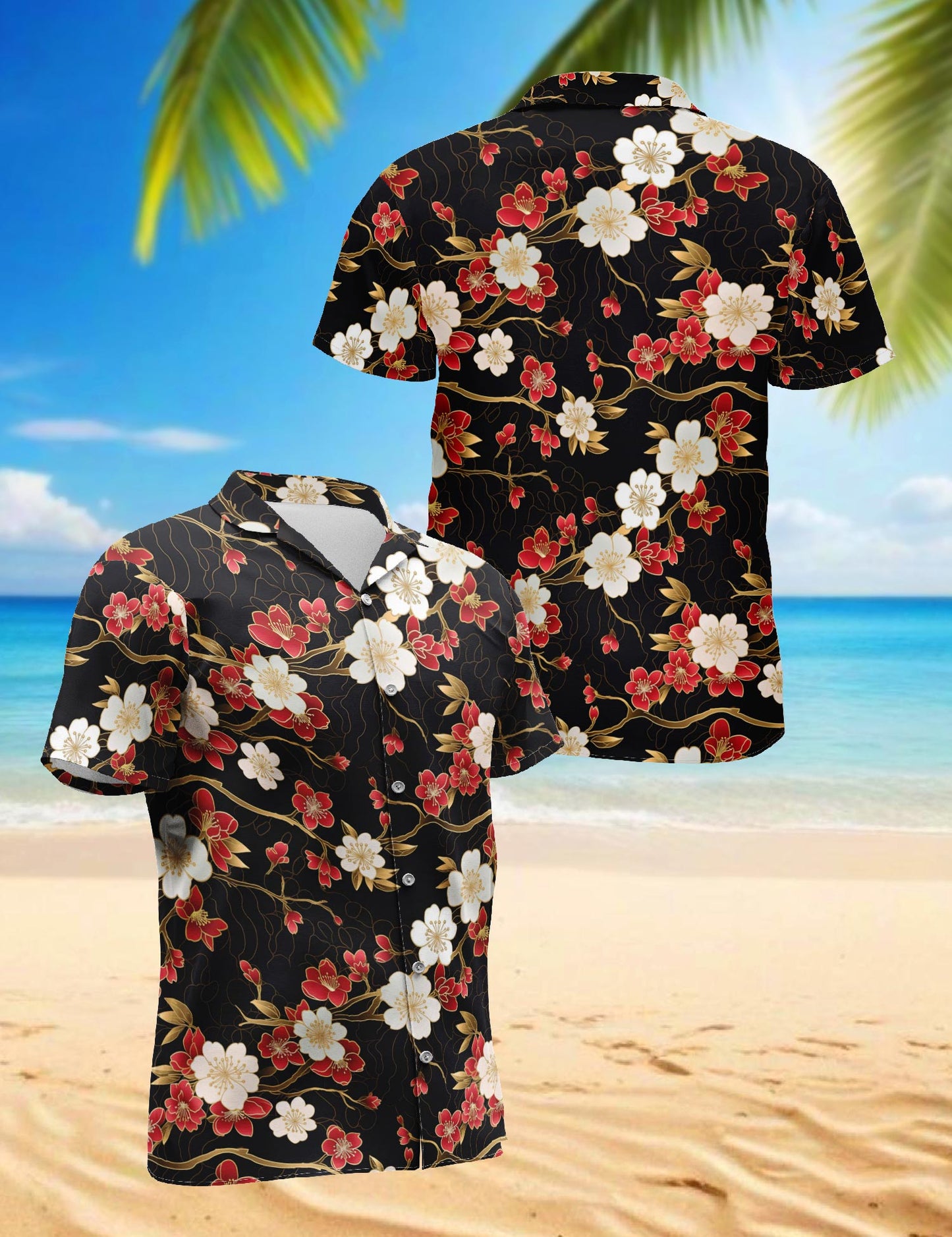 Netecom Retro Cherry Blossom Hawaiian Shirt for Men, Floral Style, Tropical Summer Beach Button Down Short Sleeve Shirts, S-5XL