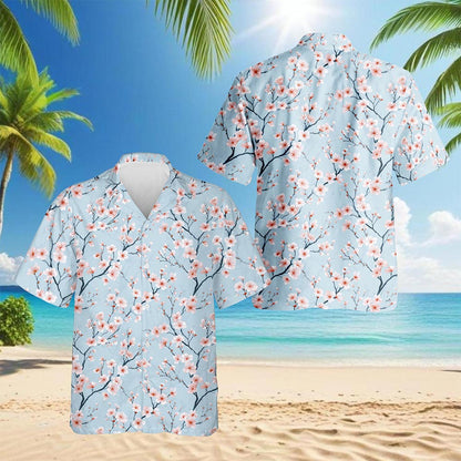 Netecom Retro Cherry Blossom Hawaiian Shirt for Men, Vintage Style, Tropical Summer Beach Button Down Short Sleeve Shirts, S-5XL
