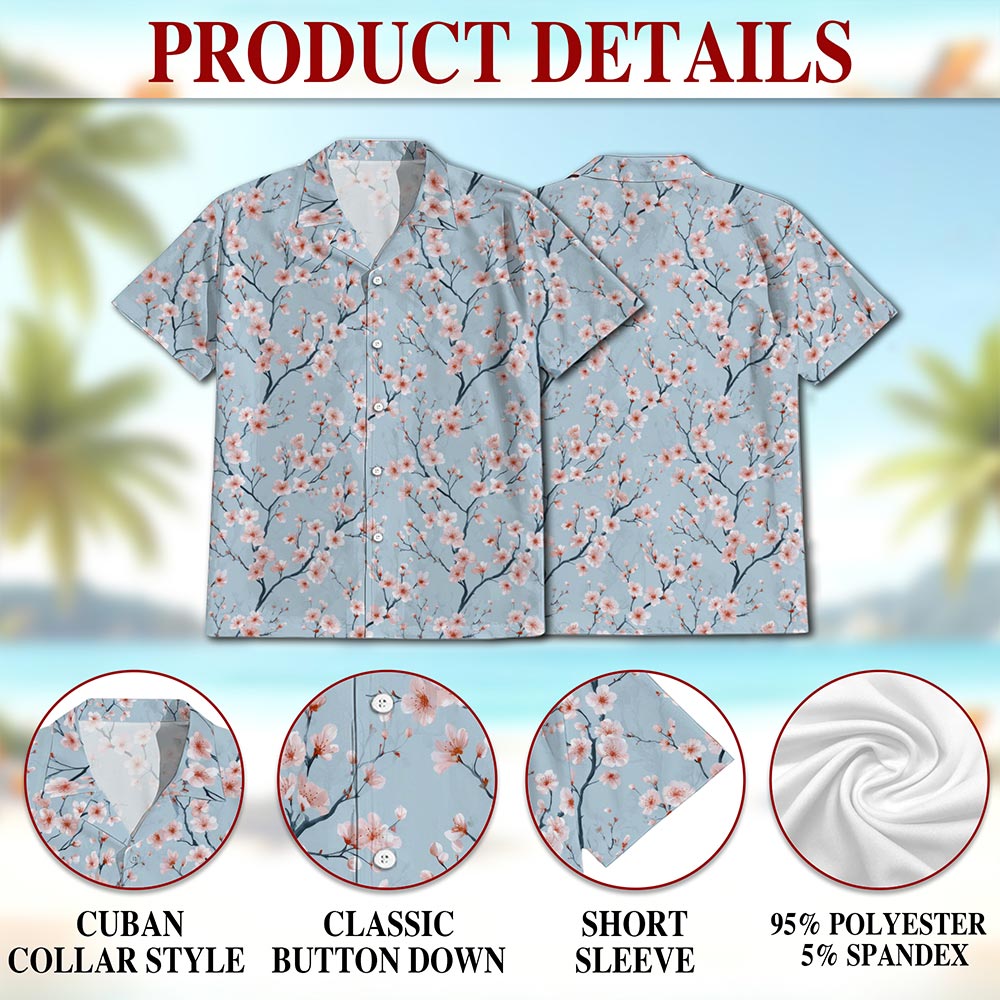 Netecom Retro Cherry Blossom Hawaiian Shirt for Men, Vintage Style, Tropical Summer Beach Button Down Short Sleeve Shirts, S-5XL