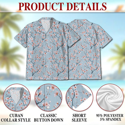 Netecom Retro Cherry Blossom Hawaiian Shirt for Men, Vintage Style, Tropical Summer Beach Button Down Short Sleeve Shirts, S-5XL