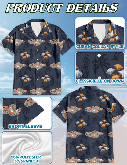 Netecom Retro Cornhole Tree Hawaiian Shirt for Men, Button Down Summer Beach Short Sleeve, Tropical Style, Sizes S-5XL