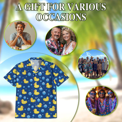 Netecom Retro Duck Hawaiian Shirt for Men, Vintage Style, Button Down Summer Beach Short Sleeve, S-5XL
