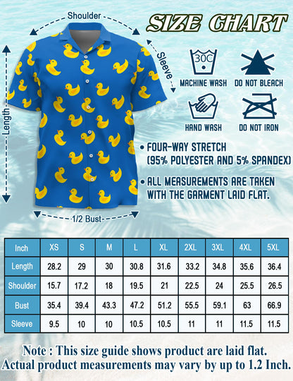 Netecom Retro Duck Hawaiian Shirt for Men, Vintage Style, Button Down Summer Beach Short Sleeve, S-5XL