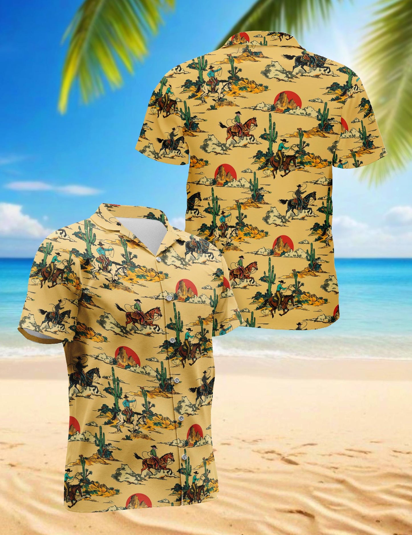 Netecom Retro Horse Cowboy Hawaiian Shirt for Men, Western Country Riding Button Down Summer Beach Short Sleeve Shirts, S-5XL