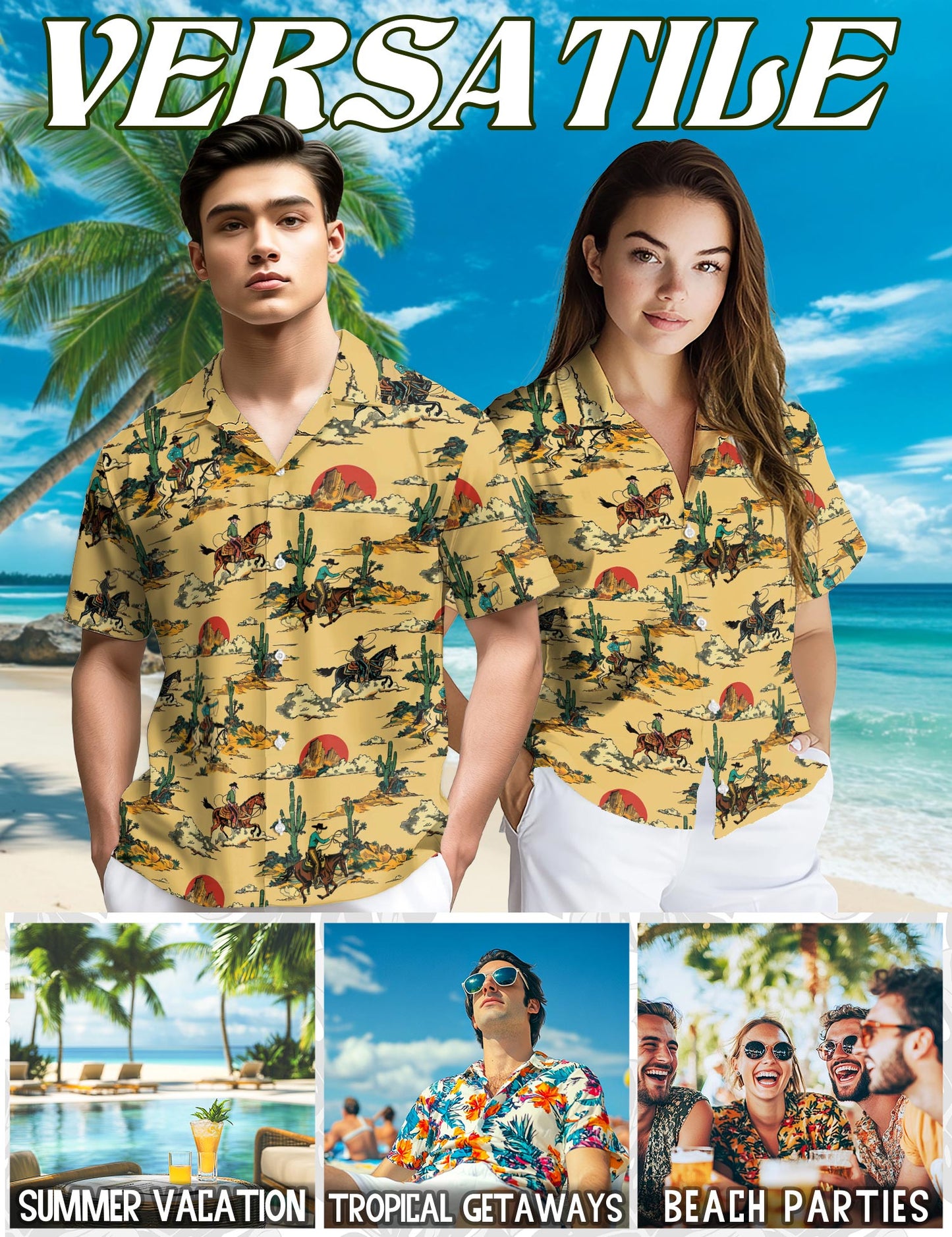 Netecom Retro Horse Cowboy Hawaiian Shirt for Men, Western Country Riding Button Down Summer Beach Short Sleeve Shirts, S-5XL