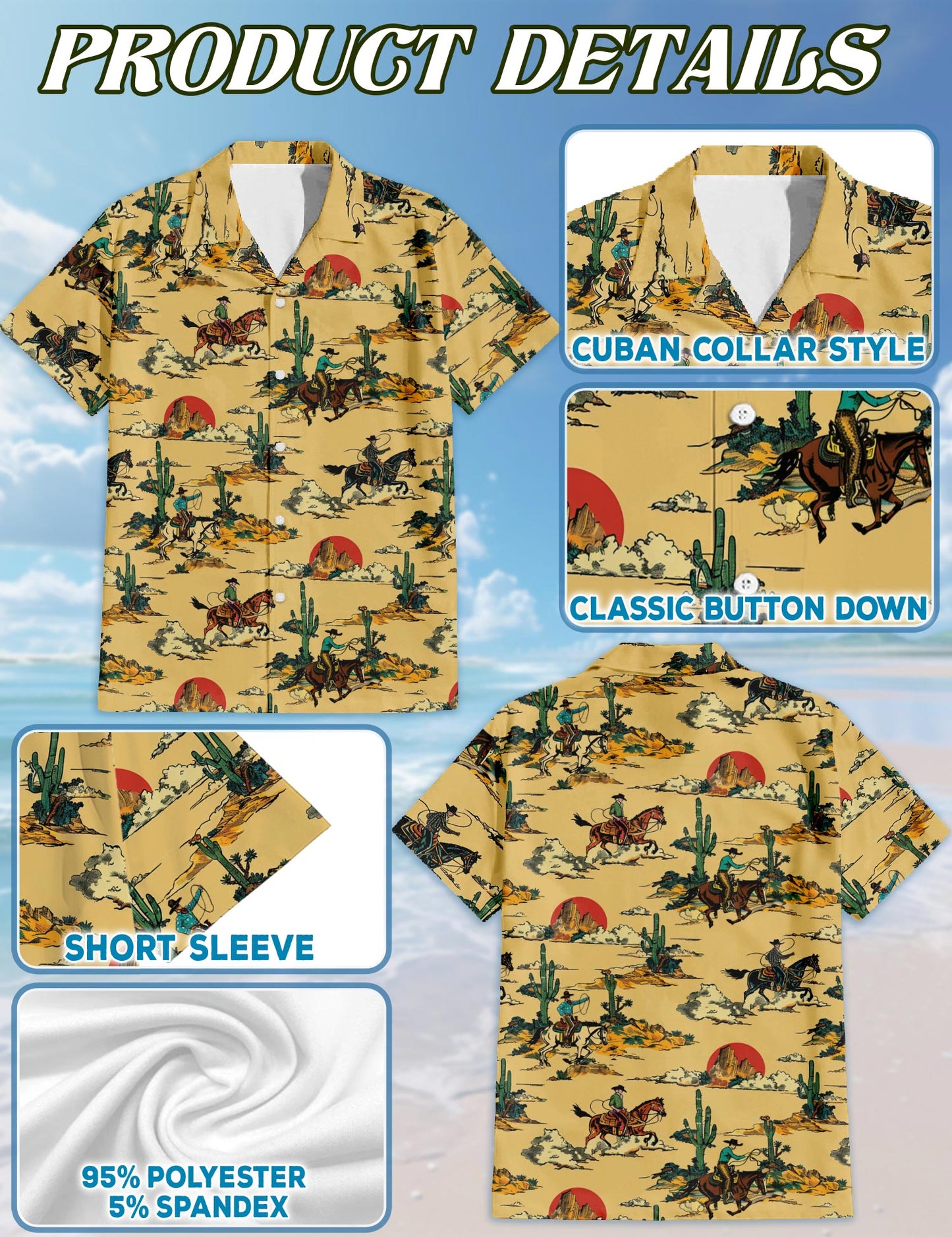 Netecom Retro Horse Cowboy Hawaiian Shirt for Men, Western Country Riding Button Down Summer Beach Short Sleeve Shirts, S-5XL