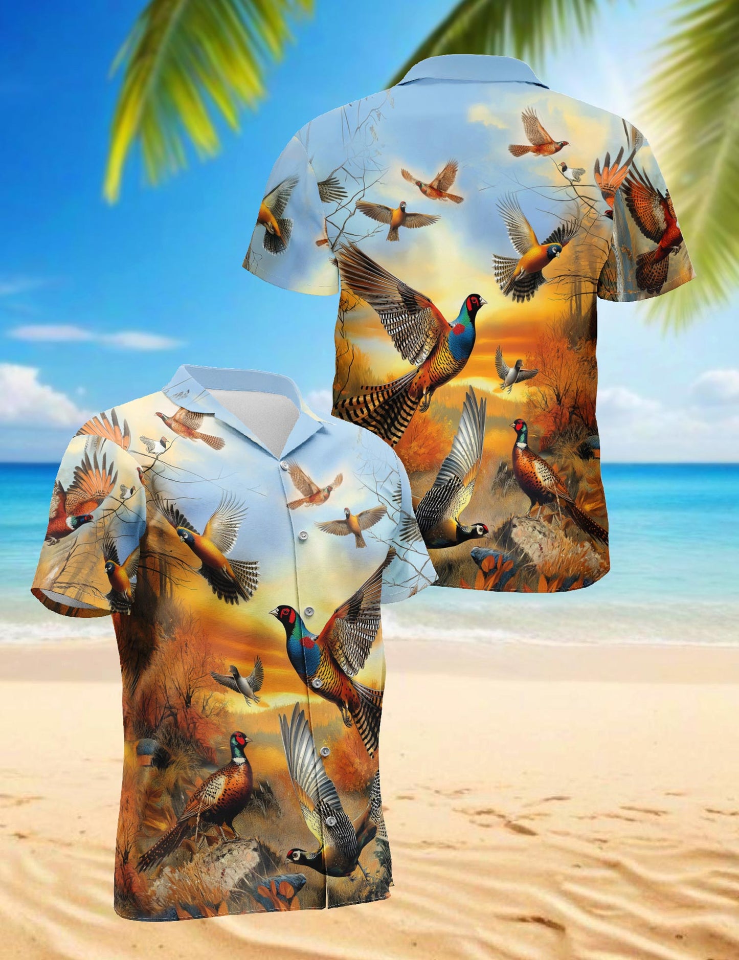 Netecom Retro Pheasant Hawaiian Shirt for Men, Bird Lover Gifts, Animal Button Down Summer Beach Short Sleeve Shirts, S-5XL