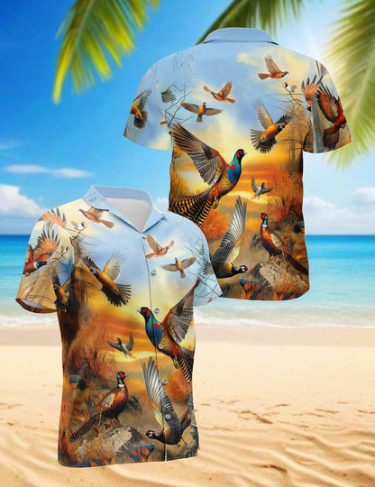 Netecom Retro Pheasant Hawaiian Shirt for Men, Bird Lover Gifts, Animal Button Down Summer Beach Short Sleeve Shirts, S-5XL