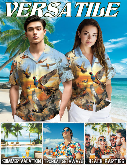 Netecom Retro Pheasant Hawaiian Shirt for Men, Bird Lover Gifts, Animal Button Down Summer Beach Short Sleeve Shirts, S-5XL
