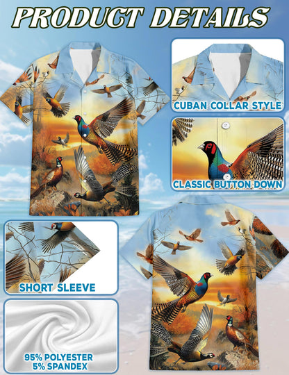 Netecom Retro Pheasant Hawaiian Shirt for Men, Bird Lover Gifts, Animal Button Down Summer Beach Short Sleeve Shirts, S-5XL