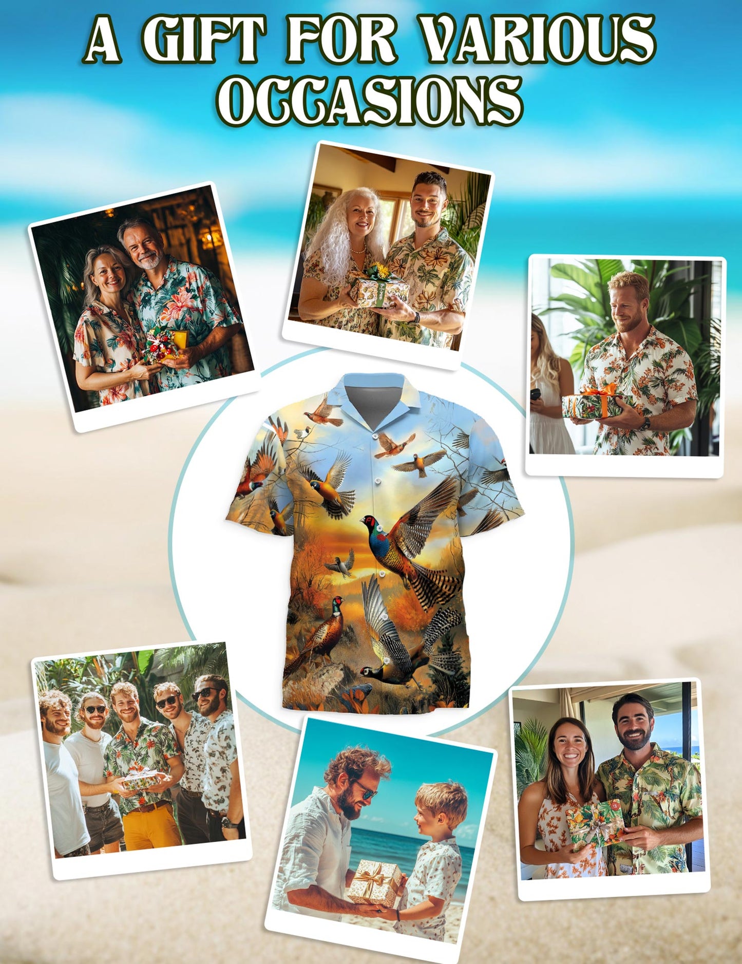 Netecom Retro Pheasant Hawaiian Shirt for Men, Bird Lover Gifts, Animal Button Down Summer Beach Short Sleeve Shirts, S-5XL