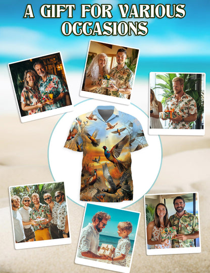 Netecom Retro Pheasant Hawaiian Shirt for Men, Bird Lover Gifts, Animal Button Down Summer Beach Short Sleeve Shirts, S-5XL
