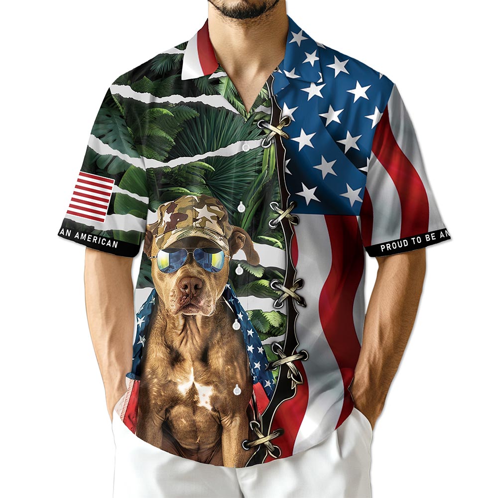 Netecom Retro Pitbull 4th of July Hawaiian Shirt for Men