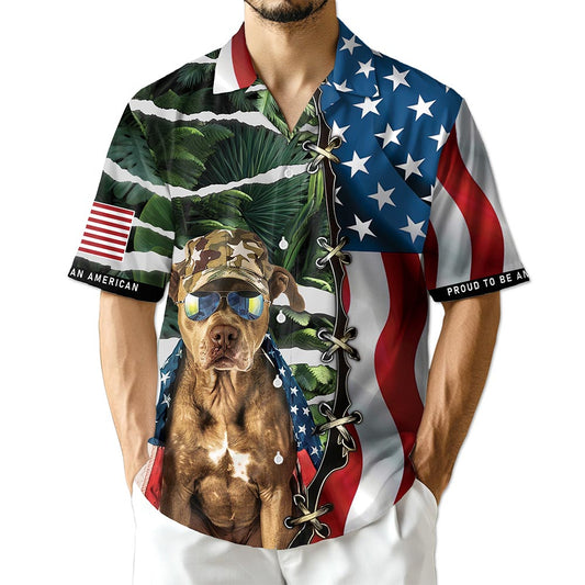 Netecom Retro Pitbull 4th of July Hawaiian Shirt for Men