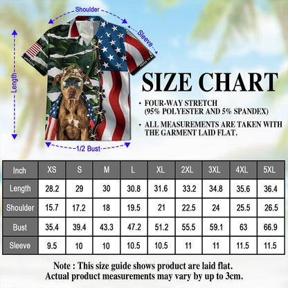 Netecom Retro Pitbull 4th of July Hawaiian Shirt for Men, Independence Day American Flag Button Down Summer Beach Shirt, S-5XL