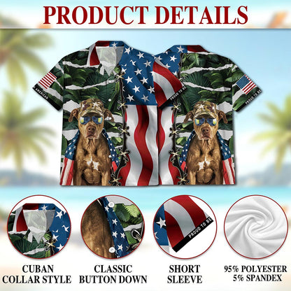 Netecom Retro Pitbull 4th of July Hawaiian Shirt for Men, Independence Day American Flag Button Down Summer Beach Shirt, S-5XL